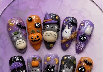 Purple and black spooky character press-on nails